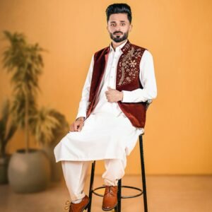 Maroon Silk-Blended Party Kurta