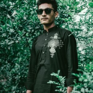 Olive Green Thread-Worked Casual Kurta
